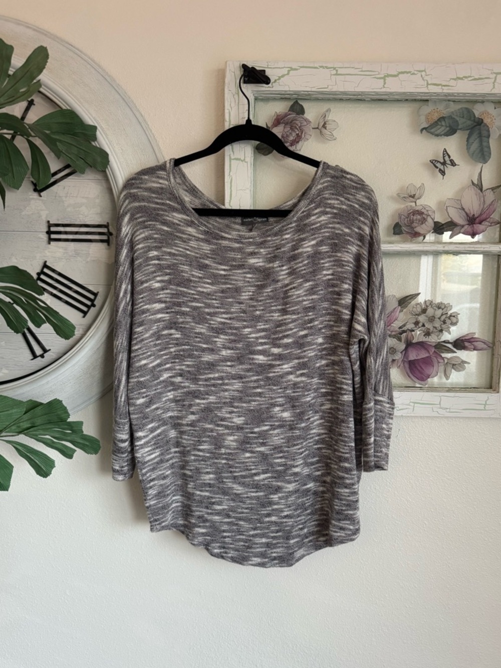 Women's Market & Spruce Heathered Gray Long-Sleeve Boatneck Knit Top Size M